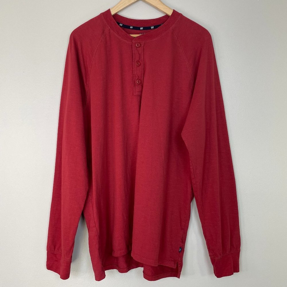 Gap Shirt XL Red Henley Slub Cotton Long Sleeve Casual Men's